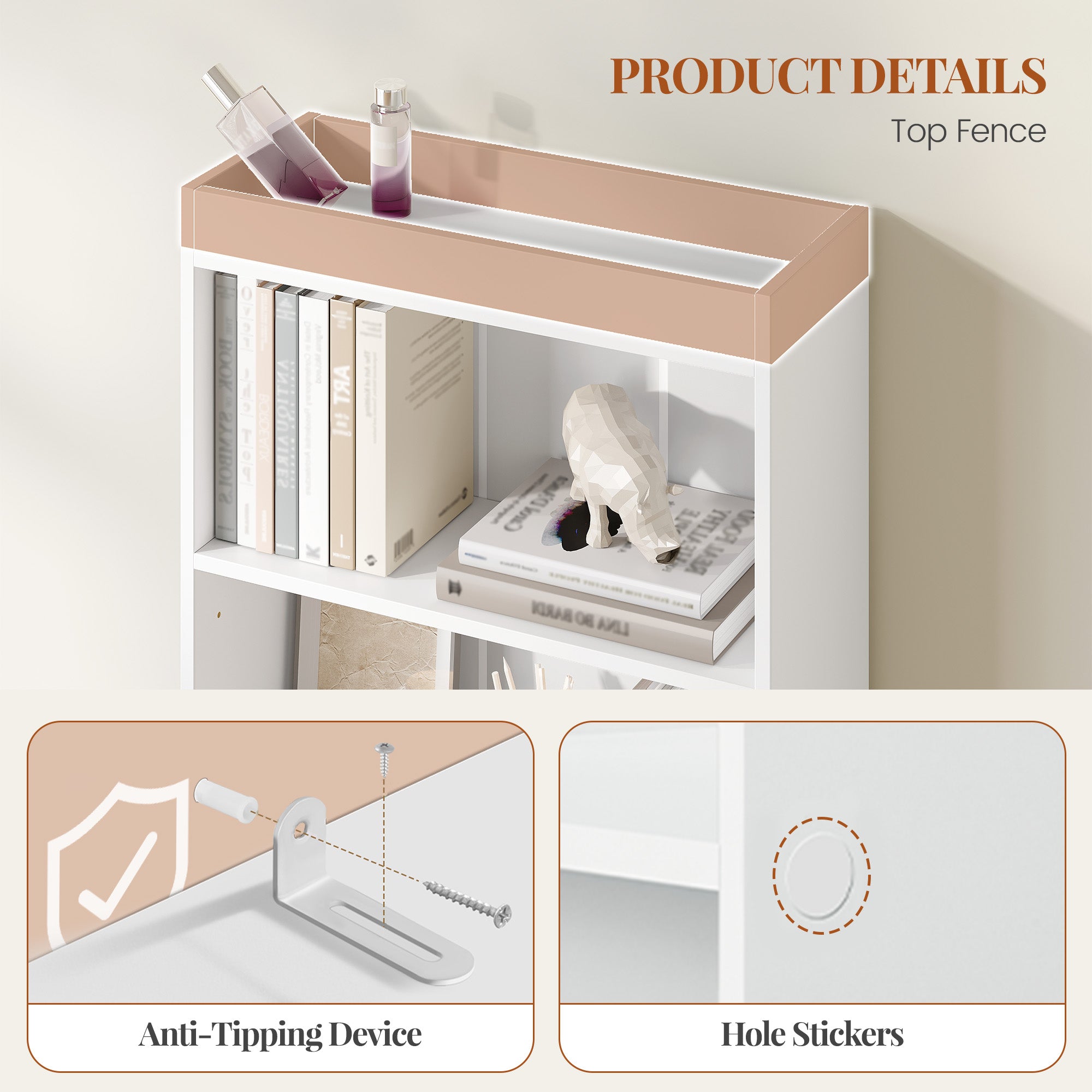 HEXCELEN Bookcase, 6-Tier Bookcase, Standing Shelf with 9 Compartments, Storage Shelf, Adjustable Panels, for Study, Bedroom, Living Room, White, 24 x 60 x 172.5 cm, 666103X