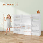 HEXCELEN Children's Shelf with Newspaper Rack, Bookcase Children with Boxes on Wheels, Children with 10 Fabric Drawers, Toy Shelf for Children's Room, Living Room, Bedroom, 30 x 140 x 100 cm, White