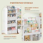 HEXCELEN Children's Shelf with Newspaper Rack, Bookcase Children with Boxes on Wheels, Children with 10 Fabric Drawers, Toy Shelf for Children's Room, Living Room, Bedroom, 30 x 140 x 100 cm, White