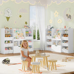 HEXCELEN Children's Shelf with Newspaper Rack, Bookcase Children with Boxes on Wheels, Children with 10 Fabric Drawers, Toy Shelf for Children's Room, Living Room, Bedroom, 30 x 140 x 100 cm, White