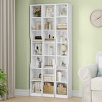 HEXCELEN Bookcase, 7 Tier Vertical Bookcase, Slim Shelf, Standing Shelf, Cube Shelf, Storage Shelf, for Office, Living Room, Bedroom, 28 × 30 × 208.1 cm, Modern Style, White