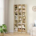HEXCELEN Bookcase, 7 Tiers Vertical Bookcase, Narrow Shelf, Stand Shelf, Cube Shelf, Storage Shelf, for Office, Living Room, Bedroom, 28 × 30 × 208.1 cm, Modern Style, Oak Beige