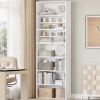 HEXCELEN Bookcase, 7-Tier Bookcase, Standing Shelf, Storage Shelf, Adjustable Panels, for Study, Bedroom, Living Room, White, 24 x 60 x 205 cm