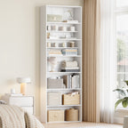 HEXCELEN Bookcase, 7-Tier Bookcase, Standing Shelf, Storage Shelf, Adjustable Panels, for Study, Bedroom, Living Room, White, 24 x 60 x 205 cm
