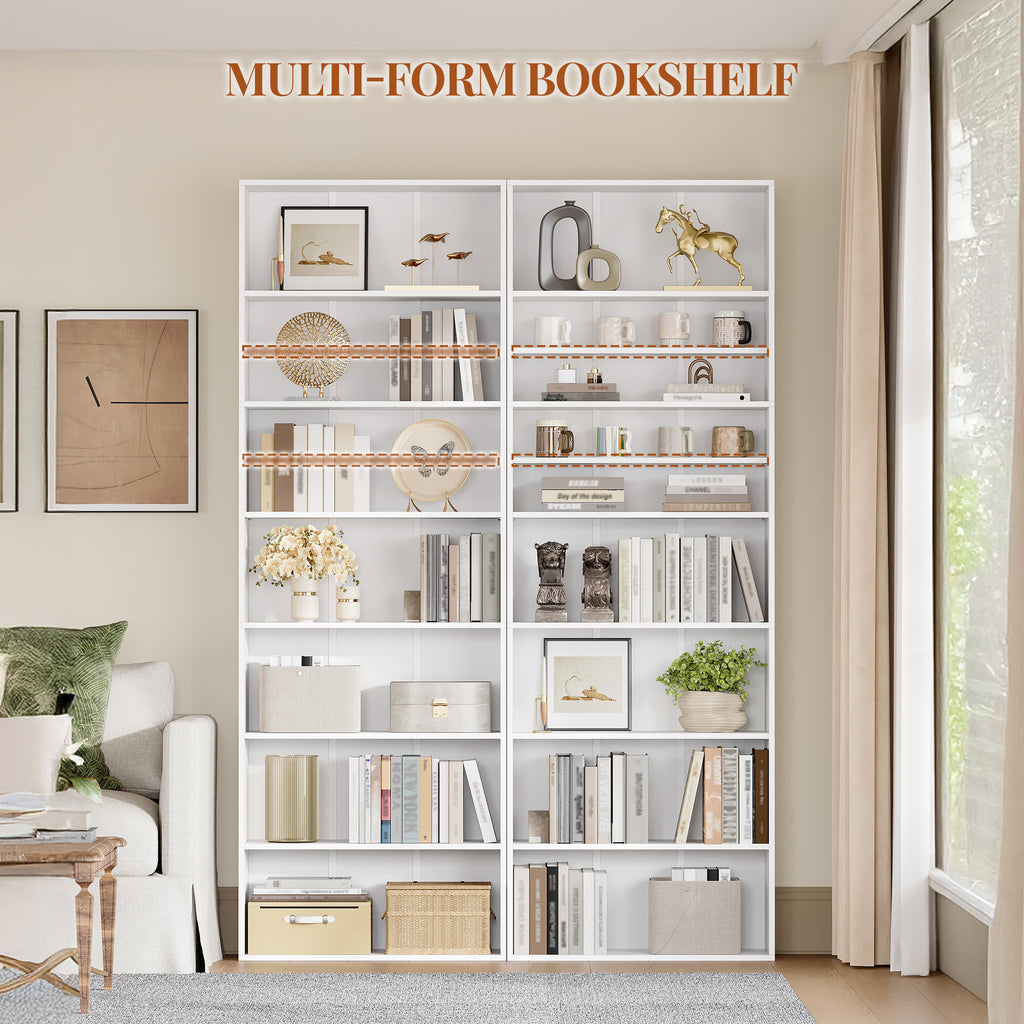 HEXCELEN Bookcase, 7-Tier Bookcase, Standing Shelf, Storage Shelf, Adjustable Panels, for Study, Bedroom, Living Room, White, 24 x 60 x 205 cm