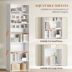HEXCELEN Bookcase, 7-Tier Bookcase, Standing Shelf, Storage Shelf, Adjustable Panels, for Study, Bedroom, Living Room, White, 24 x 60 x 205 cm