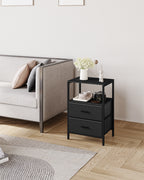 HEXCELEN Bedside Table Set of 2 with 2 Fabric Drawers & Shelf, Nightstand for Bedroom and Living Room, Black