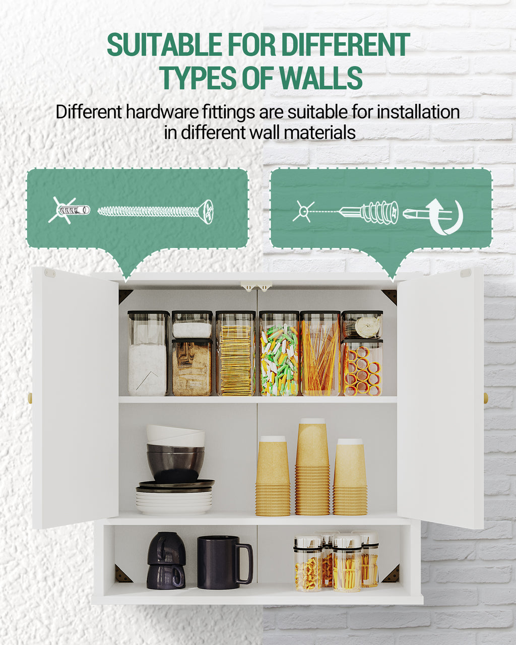 Hzuaneri  Wall Cabinet Bathroom Cabinet for Toilet and Over Sink with 2 Doors, Open Space and Adjustable Shelves Medicine Cabinet White with Wood Grain BC40113X