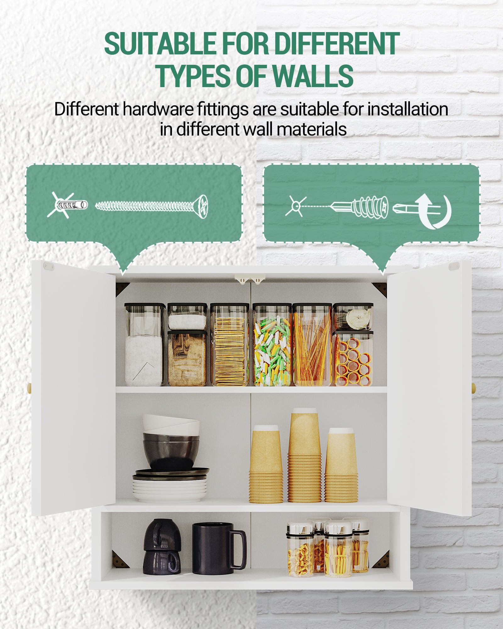 Hzuaneri  Wall Cabinet Bathroom Cabinet for Toilet and Over Sink with 2 Doors, Open Space and Adjustable Shelves Medicine Cabinet White with Wood Grain BC40113X