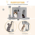 Hzuaneri Cat Tree for Indoor Cats, 174cm Cat Tower for Large Cats, 2 Platforms, 2 Caves, 4 Sisal Posts, Scratching Board, Cat Basket, Sisal Rope, Heavy-Duty for multiple cats, Light Grey MS17418LG