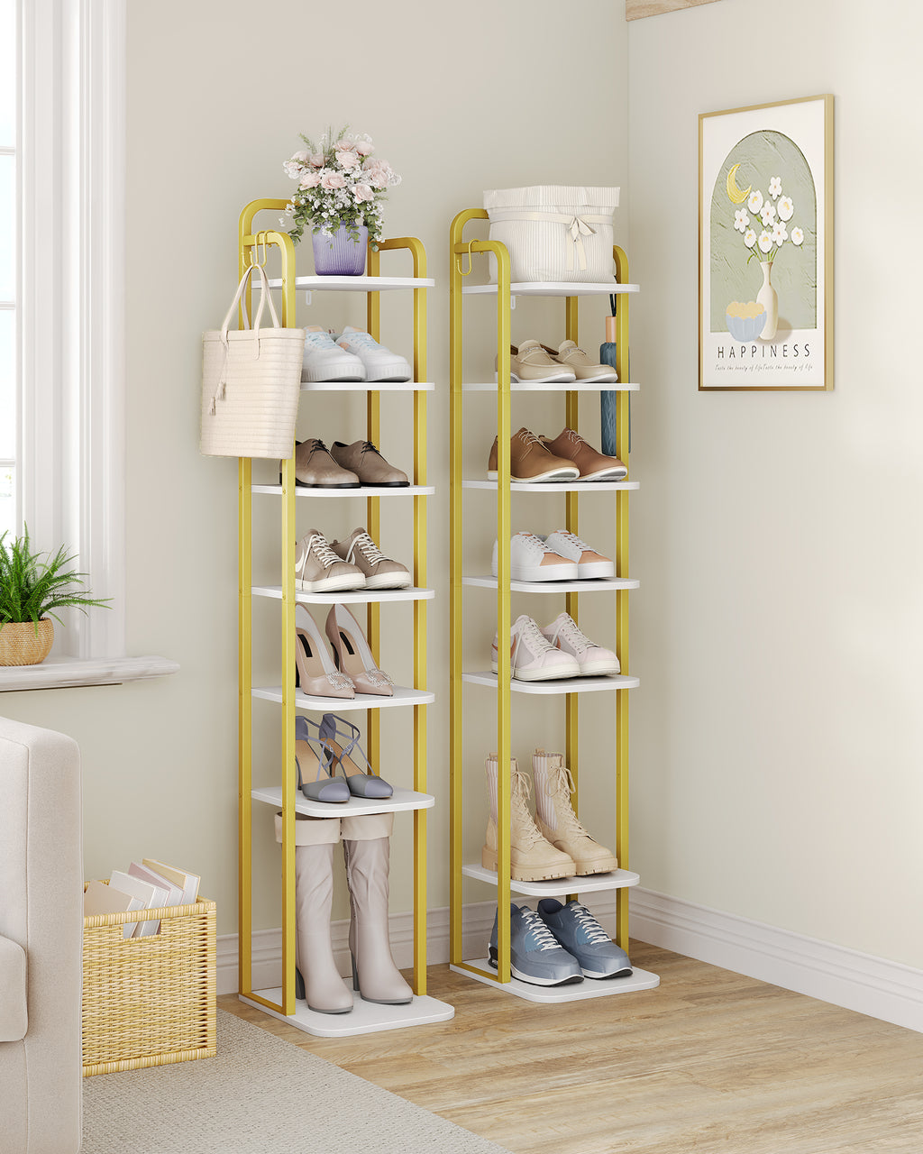 HEXCELEN Adjustable 8-Tier Vertical Shoe Rack, Space Saving Shoe Storage Unit