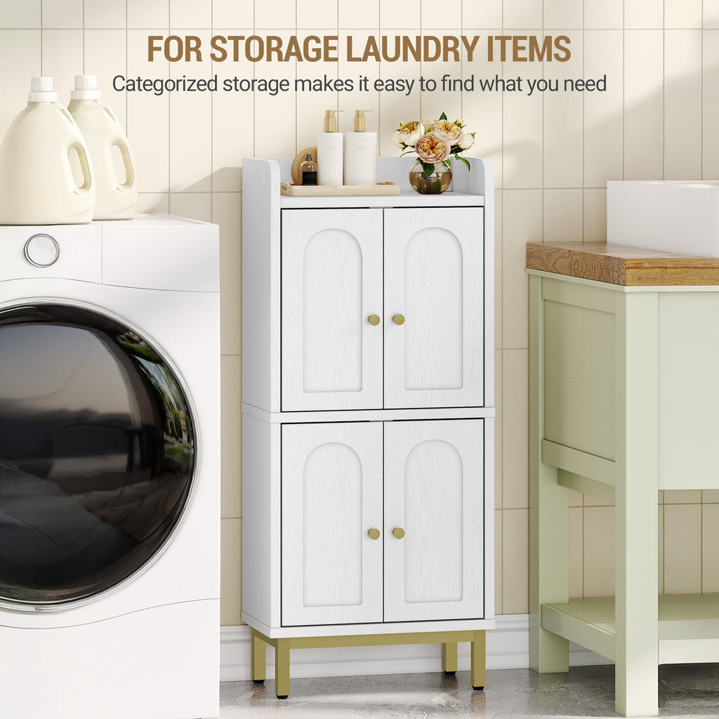 Hzuaneri Bathroom Storage Cabinet, 32.7" H Freestanding Multi‑Room Floor Organizer with 4 Doors & Adjustable Feet for Living Room, Kitchen & Compact Spaces, White