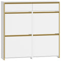 HEXCELEN Narrow Shoe Cabinet with 4 Hinged Doors, Shoe Cabinet, Shoe Rack with Drawer, Narrow Shoe Chest with 8 Shelves, Adjustable, for Hallway, Entrance, 100 x 24 x 99 cm, White Gold