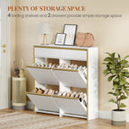 HEXCELEN Narrow Shoe Cabinet with 4 Hinged Doors, Shoe Cabinet, Shoe Rack with Drawer, Narrow Shoe Chest with 8 Shelves, Adjustable, for Hallway, Entrance, 100 x 24 x 99 cm, White Gold