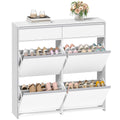 HEXCELEN Narrow Shoe Cabinet with 4 Hinged Doors, Shoe Cabinet, Shoe Rack with Drawer, Narrow Shoe Chest with 8 Shelves, Adjustable, for Hallway, Entrance, 100 x 24 x 99 cm, White