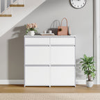 HEXCELEN Narrow Shoe Cabinet with 4 Hinged Doors, Shoe Cabinet, Shoe Rack with Drawer, Narrow Shoe Chest with 8 Shelves, Adjustable, for Hallway, Entrance, 100 x 24 x 99 cm, White