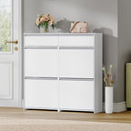 HEXCELEN Narrow Shoe Cabinet with 4 Hinged Doors, Shoe Cabinet, Shoe Rack with Drawer, Narrow Shoe Chest with 8 Shelves, Adjustable, for Hallway, Entrance, 100 x 24 x 99 cm, White