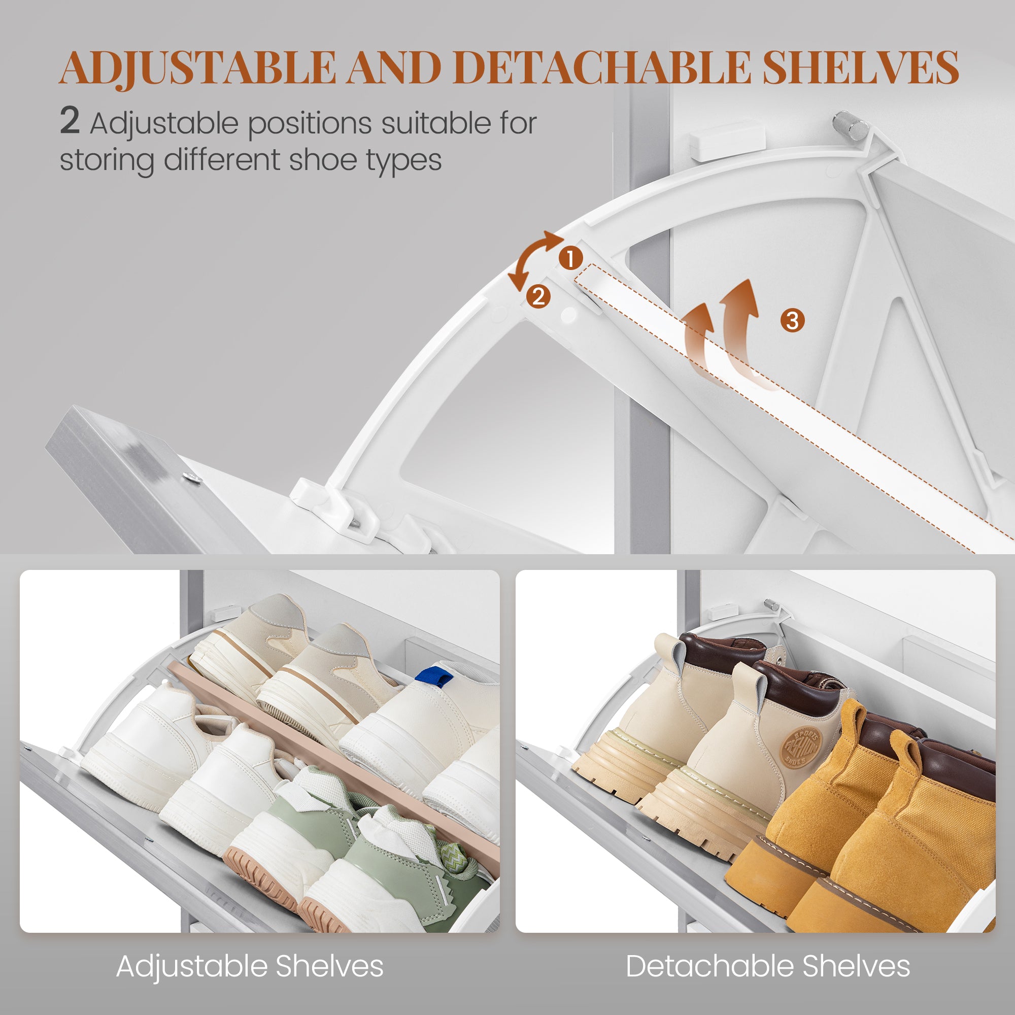 HEXCELEN Narrow Shoe Cabinet with 4 Hinged Doors, Shoe Cabinet, Shoe Rack with Drawer, Narrow Shoe Chest with 8 Shelves, Adjustable, for Hallway, Entrance, 100 x 24 x 99 cm, White
