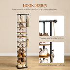 HEXCELEN Shoe Rack, 10-Tier Shoe Rack, Narrow Vertical Shoe Rack, Adjustable Shelf, for Entryway, Living Room