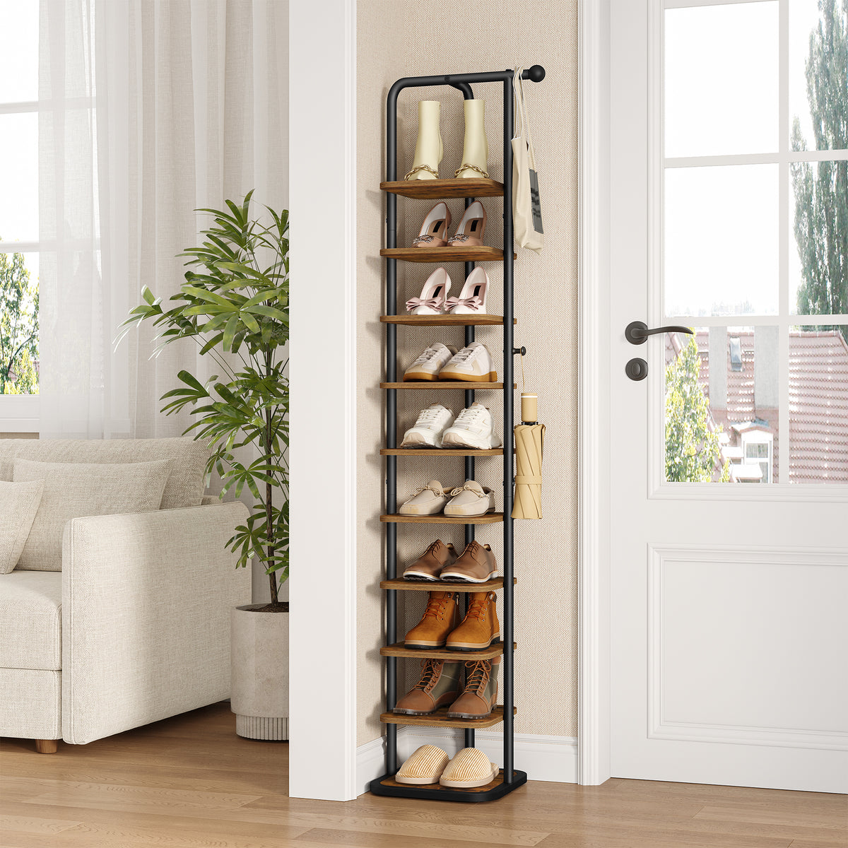 HEXCELEN Shoe Rack, 10-Tier Shoe Rack, Narrow Vertical Shoe Rack, Adjustable Shelf, for Entryway, Living Room
