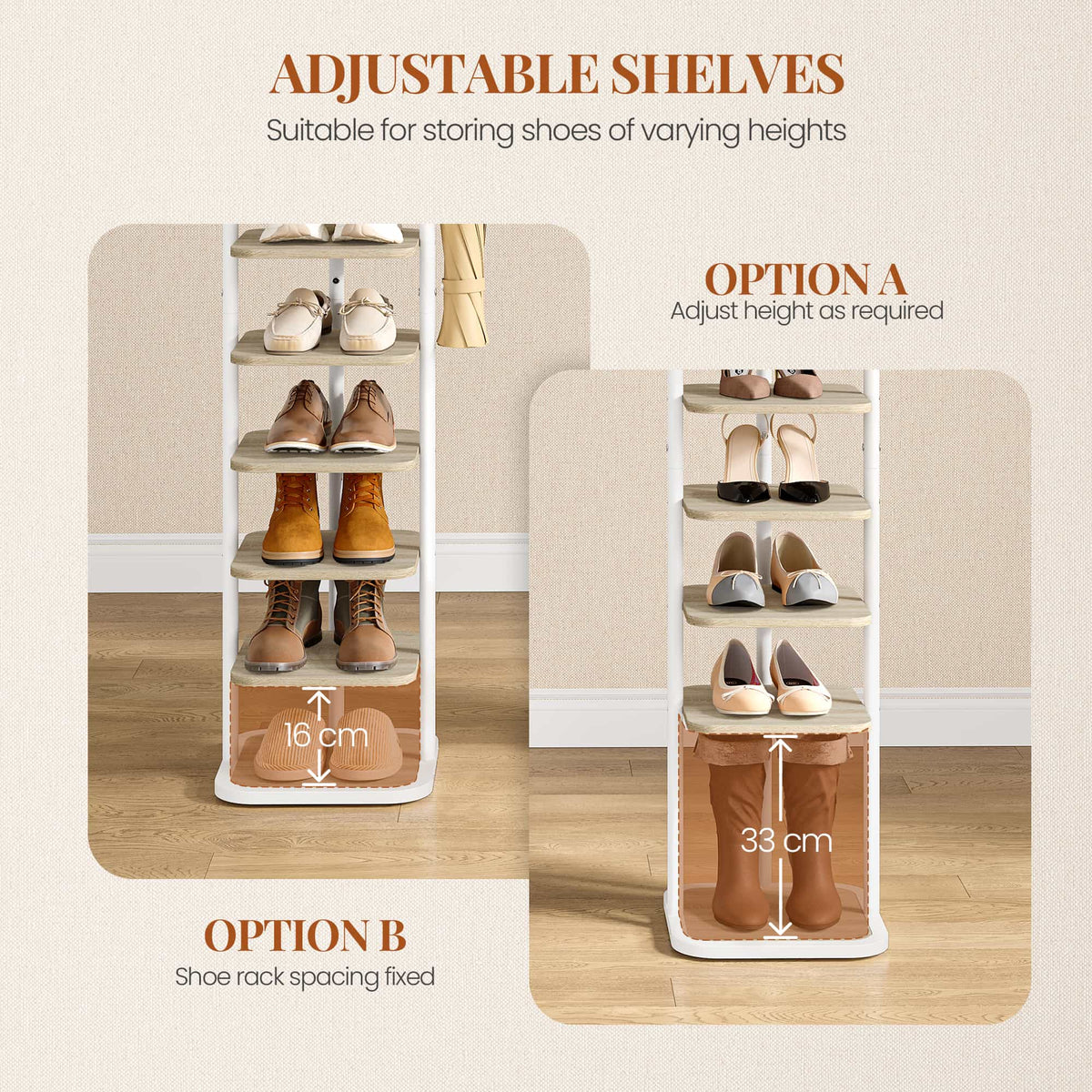 HEXCELEN Shoe Rack, 10-Tier Shoe Rack, Narrow Vertical Shoe Rack, Adjustable Shelf, for Entryway, Living Room