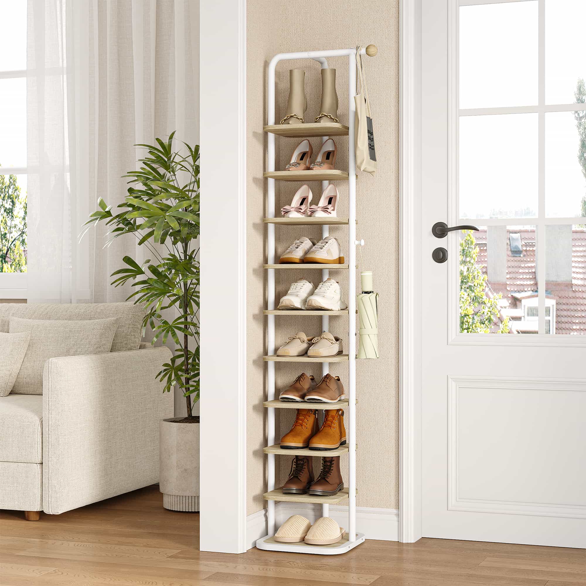 HEXCELEN Shoe Rack, 10-Tier Shoe Rack, Narrow Vertical Shoe Rack, Adjustable Shelf, for Entryway, Living Room