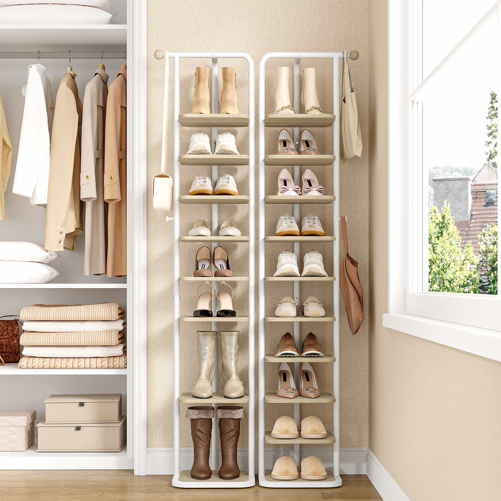 HEXCELEN Shoe Rack, 10-Tier Shoe Rack, Narrow Vertical Shoe Rack, Adjustable Shelf, for Entryway, Living Room