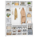 HEXCELEN Coat Rack with Shoe Bench, 35 x 150 x 193.2 cm, with 23 Open Compartments and 9 Hooks, Adjustable Shelves, for Hallways, Entrances, Living Rooms, White 7215003X
