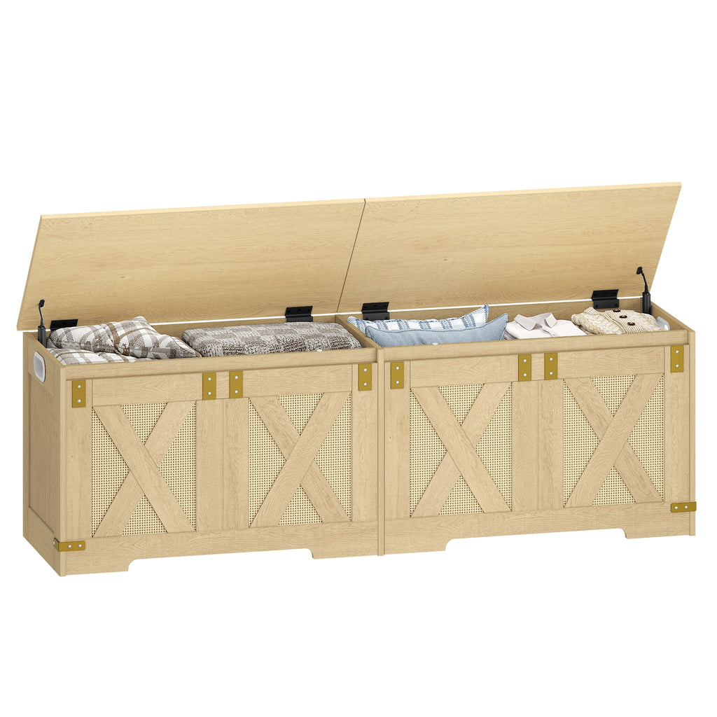 Hzuaneri 59" Extra Large Storage Chest, Storage Bench with Lift Top, 2 Safety Hinges, Shoe BenchToy Chest with Wooden Seat for Entryway, Bedroom, Living Room, Camel Yellow