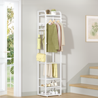 HEXCELEN Coat Rack, Clothes Rack with 4 Shelves and 13 Hooks, Storage Rack with Reversible Shelves, Wardrobe 30 x 40 x 186 cm, for Bedroom, Living Room, Hallway, White 734103W