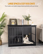 Hzuaneri 44 Inch Dog Crate Furniture, XL Indoor Dog Kennel for Large Dog with Barn Door, Heavy Duty Wooden Dog Cage as TV Stand & End Table, Black