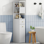 Hzuaneri tall bathroom cabinet, niche cabinet, narrow bathroom cabinet with drawer on casters, 3 open shelf levels, tall cabinet, side cabinet, 40 x 20 x 140 cm, white, BC32003W