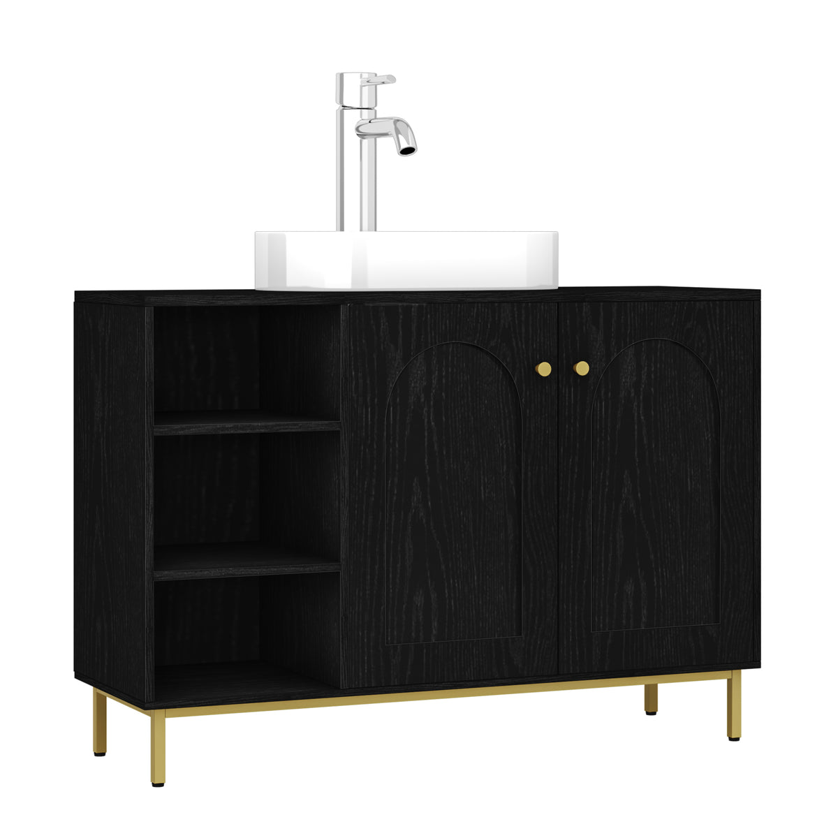 Hzuaneri Vanity Unit, Base Cabinet, Washbasin Cabinet, Bathroom Cabinet with 2 Doors, Adjustable Shelf, Ample Storage Space, Modern Style, 30 x 90 x 63 cm, Black BC09804G