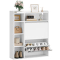 HEXCELEN Narrow Shoe Cabinet with 2 Flaps, Shoe Cabinet, Narrow Shoe Cabinet with 5 Open Compartments, Adjustable, Shoe Rack for 8-12 Pairs of Shoes, for Hallway, Entrance, 84.7 x 24 x 102 cm, White,752103X