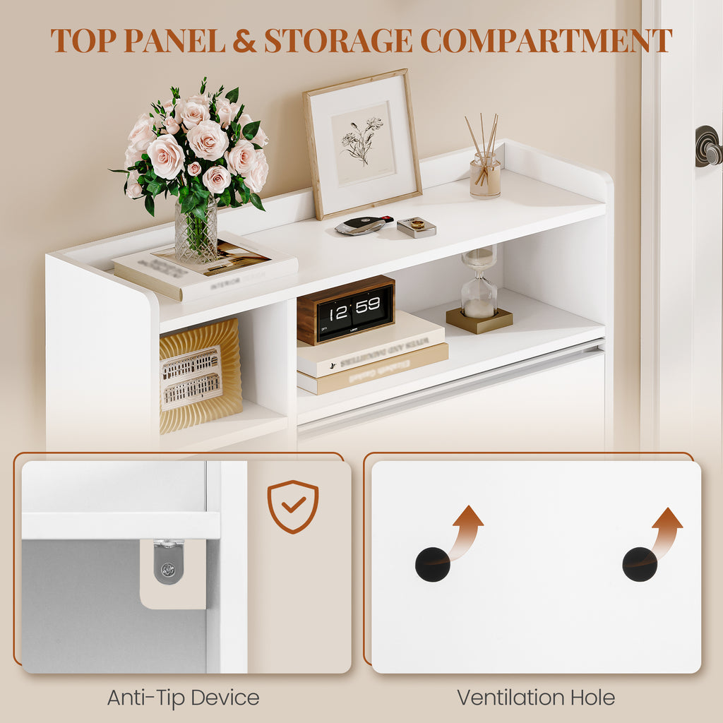 HEXCELEN Narrow Shoe Cabinet with 2 Flaps, Shoe Cabinet, Narrow Shoe Cabinet with 5 Open Compartments, Adjustable, Shoe Rack for 8-12 Pairs of Shoes, for Hallway, Entrance, 84.7 x 24 x 102 cm, White,752103X