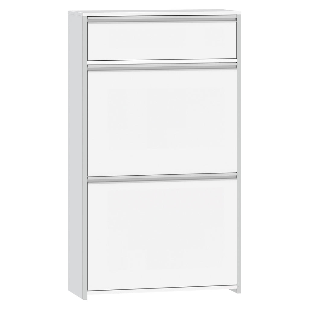 HEXCELEN Narrow Shoe Cabinet with 2 Hinged Doors, Shoe Cabinet, Shoe Rack with Drawer, Narrow Shoe Chest with 4 Shelves, Adjustable, for Hallway, Entrance, 60 x 24 x 104.5 cm, Silver,7601003W