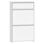 HEXCELEN Narrow Shoe Cabinet with 2 Hinged Doors, Shoe Cabinet, Shoe Rack with Drawer, Narrow Shoe Chest with 4 Shelves, Adjustable, for Hallway, Entrance, 60 x 24 x 104.5 cm, Silver,7601003W