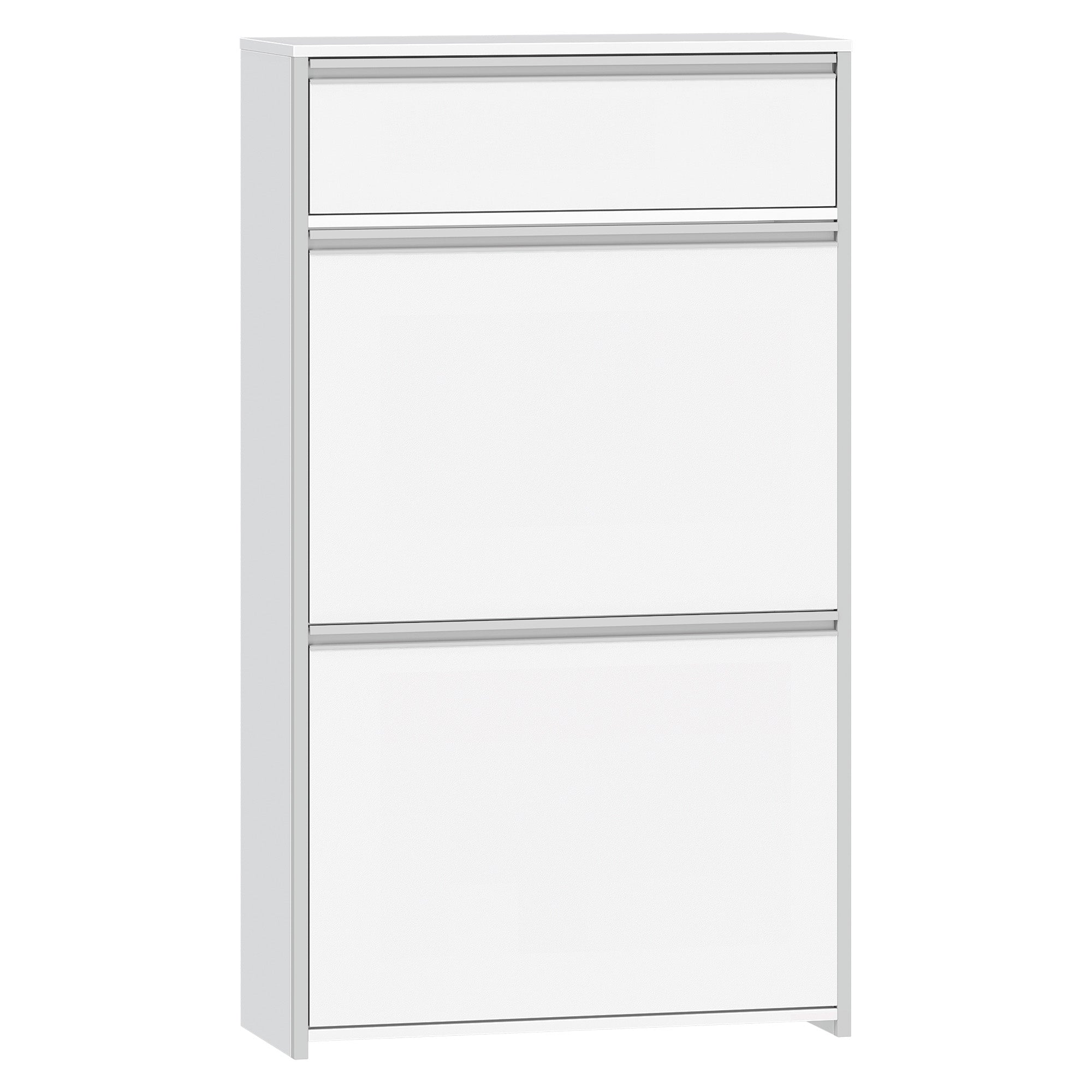 HEXCELEN Narrow Shoe Cabinet with 2 Hinged Doors, Shoe Cabinet, Shoe Rack with Drawer, Narrow Shoe Chest with 4 Shelves, Adjustable, for Hallway, Entrance, 60 x 24 x 104.5 cm, Silver,7601003W
