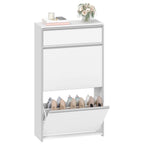 HEXCELEN Narrow Shoe Cabinet with 2 Hinged Doors, Shoe Cabinet, Shoe Rack with Drawer, Narrow Shoe Chest with 4 Shelves, Adjustable, for Hallway, Entrance, 60 x 24 x 104.5 cm, Silver,7601003W