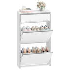 HEXCELEN Narrow Shoe Cabinet with 2 Hinged Doors, Shoe Cabinet, Shoe Rack with Drawer, Narrow Shoe Chest with 4 Shelves, Adjustable, for Hallway, Entrance, 60 x 24 x 104.5 cm, Silver,7601003W