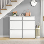 HEXCELEN Narrow Shoe Cabinet with 2 Hinged Doors, Shoe Cabinet, Shoe Rack with Drawer, Narrow Shoe Chest with 4 Shelves, Adjustable, for Hallway, Entrance, 60 x 24 x 104.5 cm, Silver,7601003W