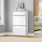 HEXCELEN Narrow Shoe Cabinet with 2 Hinged Doors, Shoe Cabinet, Shoe Rack with Drawer, Narrow Shoe Chest with 4 Shelves, Adjustable, for Hallway, Entrance, 60 x 24 x 104.5 cm, Silver,7601003W