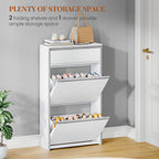 HEXCELEN Narrow Shoe Cabinet with 2 Hinged Doors, Shoe Cabinet, Shoe Rack with Drawer, Narrow Shoe Chest with 4 Shelves, Adjustable, for Hallway, Entrance, 60 x 24 x 104.5 cm, Silver,7601003W