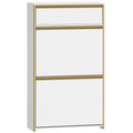HEXCELEN Narrow Shoe Cabinet with 2 Hinged Doors, Shoe Cabinet, Shoe Rack with Drawer, Narrow Shoe Chest with 4 Shelves, Adjustable, for Hallway, Entrance, 60 x 24 x 104.5 cm, White Gold,760103G