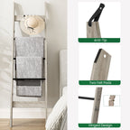 Hzuaneri Blanket Ladder for Living Room, 5-Tier Farmhouse Ladder Holder with 4 Hooks, 5ft 3 inch Rustic Decorative Farmhouse Blanket Holder Rack Easy Assembly - Greige