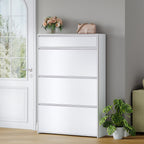 HEXCELEN Narrow Shoe Cabinet with 3 Hinged Doors, Shoe Cabinet, Shoe Rack with Drawer, Narrow Shoe Chest with 6 Shelves, Adjustable, for Hallway, Entrance, 80 x 24 x 137.5 cm,White-Silver780103W