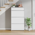 HEXCELEN Narrow Shoe Cabinet with 3 Hinged Doors, Shoe Cabinet, Shoe Rack with Drawer, Narrow Shoe Chest with 6 Shelves, Adjustable, for Hallway, Entrance, 80 x 24 x 137.5 cm,White-Silver780103W