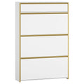 HEXCELEN Narrow Shoe Cabinet with 3 Hinged Doors, Shoe Cabinet, Shoe Rack with Drawer, Narrow Shoe Chest with 6 Shelves, Adjustable, for Hallway, Entrance, 80 x 24 x 137.5 cm, White gold,780103X