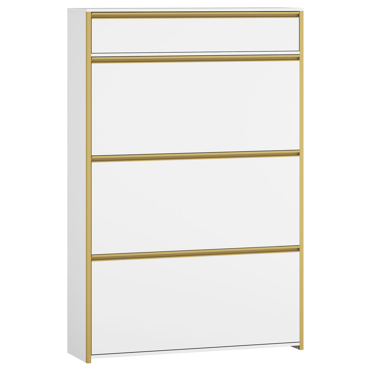 HEXCELEN Narrow Shoe Cabinet with 3 Hinged Doors, Shoe Cabinet, Shoe Rack with Drawer, Narrow Shoe Chest with 6 Shelves, Adjustable, for Hallway, Entrance, 80 x 24 x 137.5 cm, White gold,780103X
