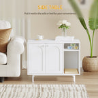 Hzuaneri Cat Litter Box Enclosure, Hidden Litter Box Furniture with Scratching Mat, Wooden Pet House Side End Table, Tall Legs, Double Doors, 80 x 50 x 61 cm, White CB01513W